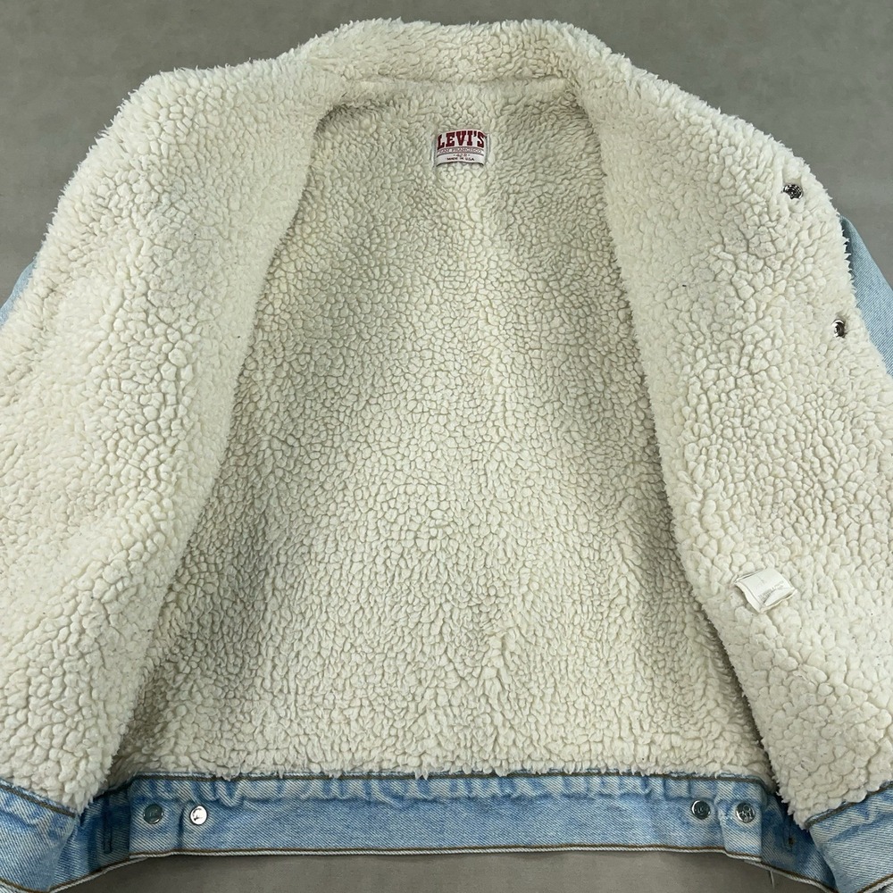 Vintage‎ Levis Denim Jean Jacket Faded Trucker USA Made 42R Sherpa 1987 80s - Picture 6 of 14